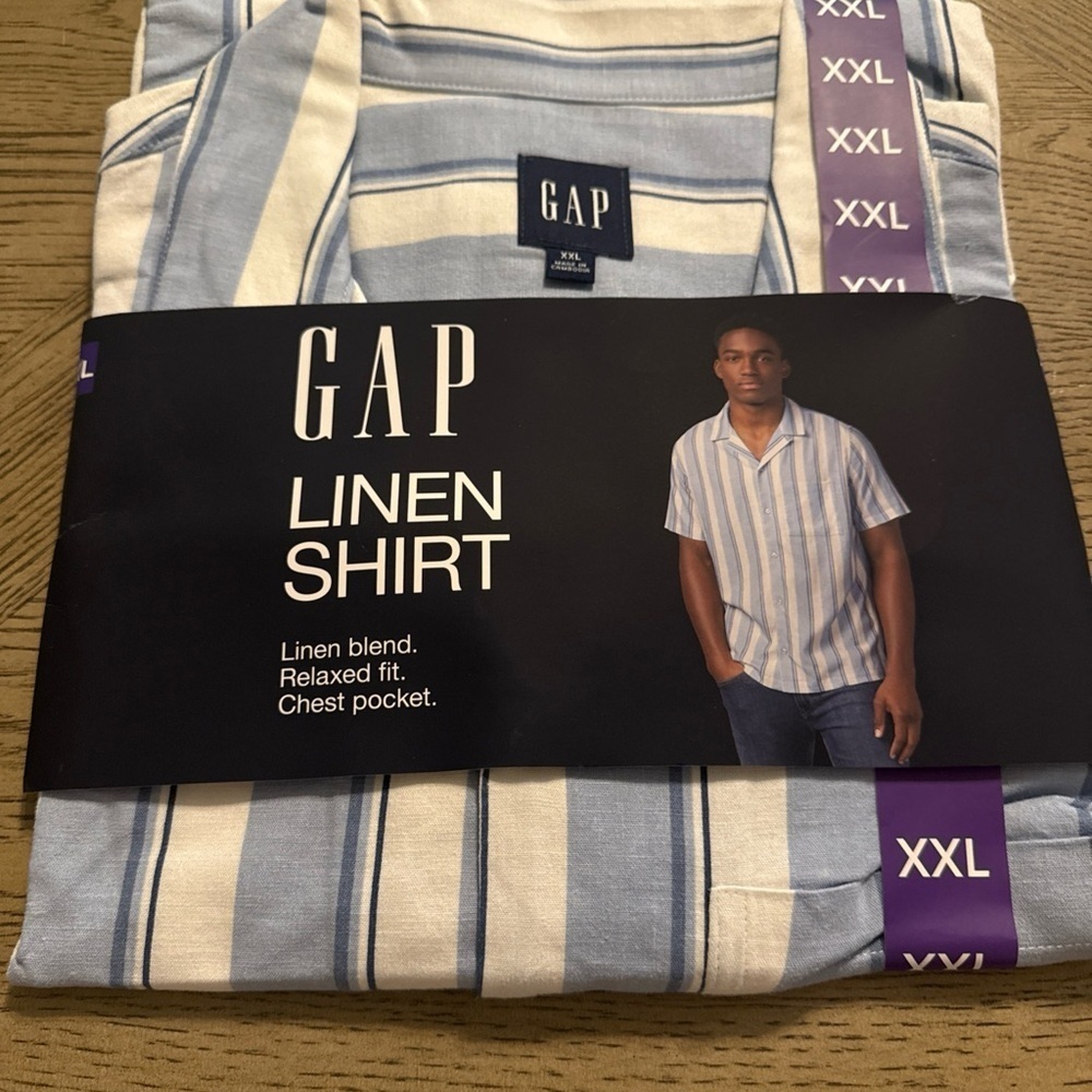 Gap Mens Button Up Linen Shirt Blue White Stripes U pick Sizes New XXL